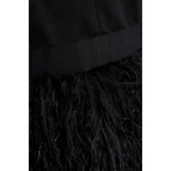 Alice + Olivia Black Milany Spaghetti Strap Ostrich Feather Party Dress - Picture 4 of 13